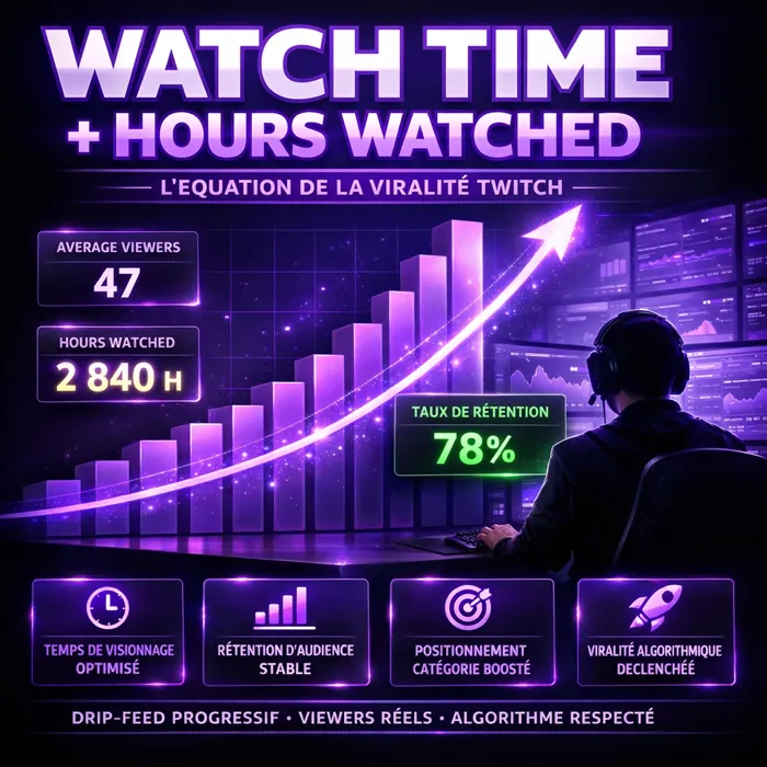 Acheter viewers Twitch pour algorithme découverte Watch Time Twitch et hours watched pour positionnement catégorie
