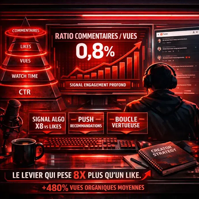 Le ratio commentaires vues, signal algorithmique majeur Acheter des commentaires YouTube et activer l'algorithme de recommandation