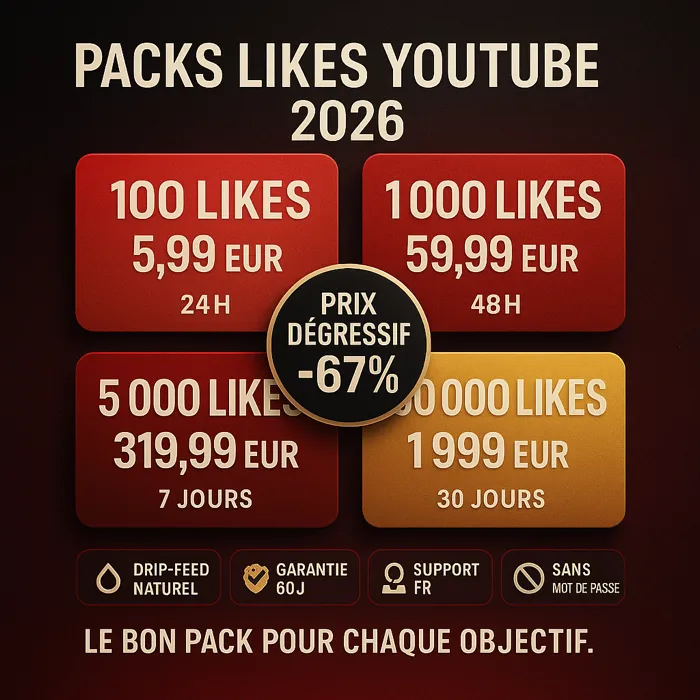 Grille tarifaire dégressive 100 à 50 000 likes YouTube Acheter des likes YouTube packs et grille tarifaire dégressive