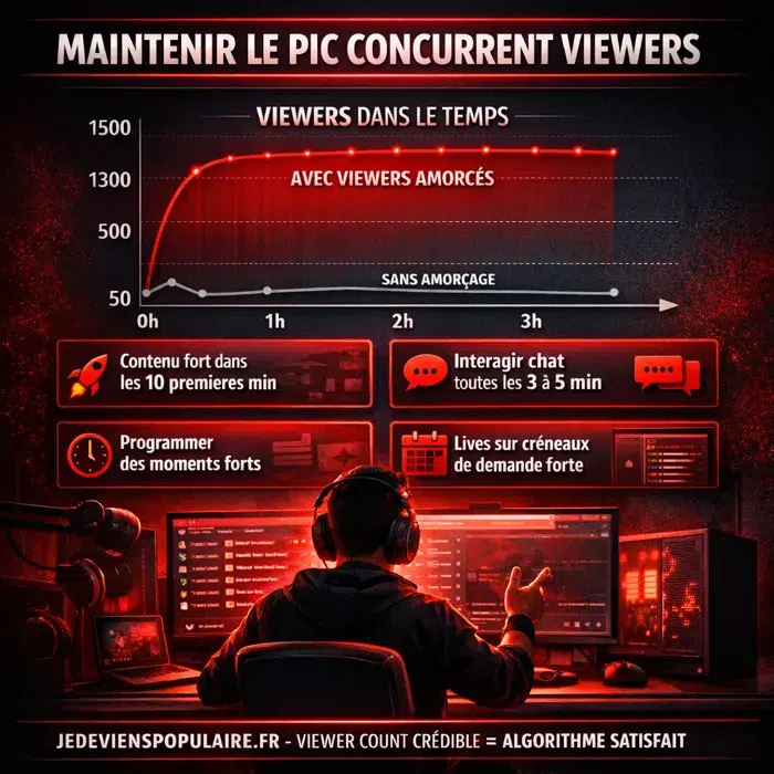 Comment maintenir le pic concurrent viewers pendant tout le live Rétention viewers YouTube Live pendant la durée du stream en minutes
