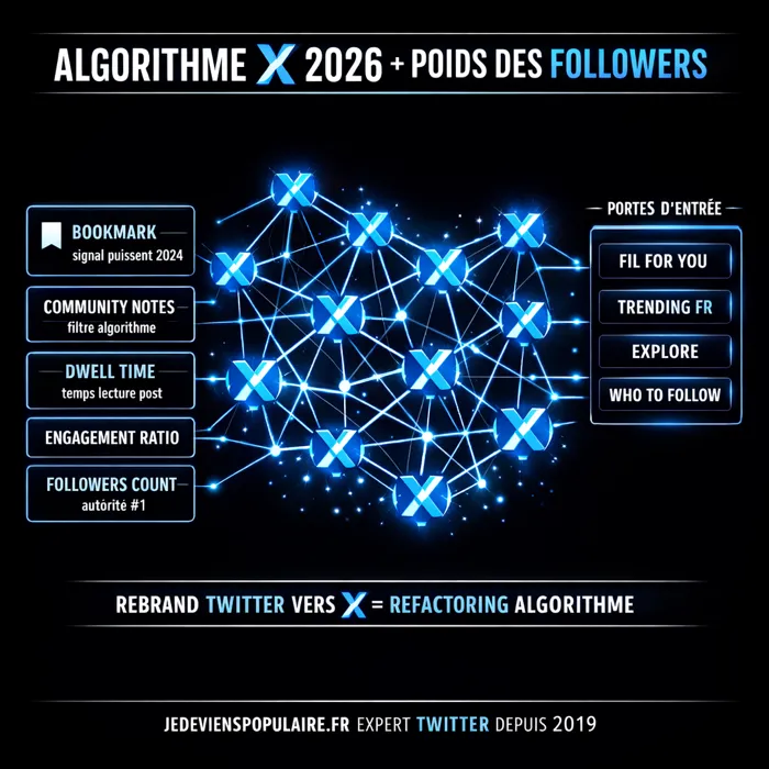 Algorithme X fil For You signaux follow count Algorithme X For You fil bookmark Community Notes engagement