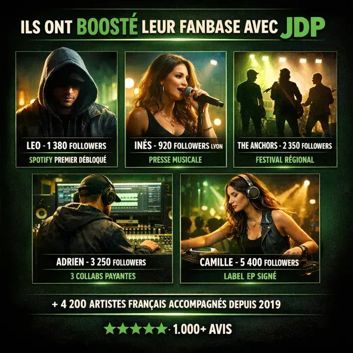 5 artistes français accompagnés Jedevienspopulaire followers Spotify