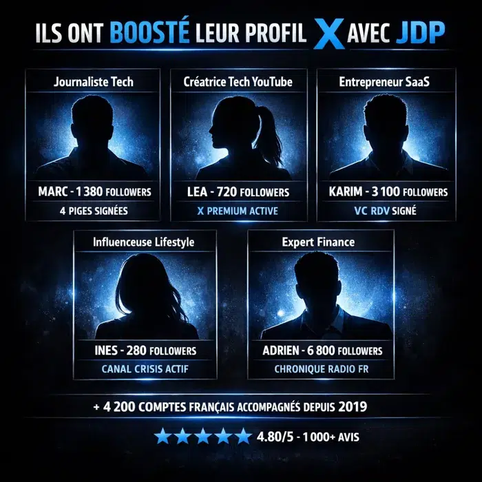 Cas concrets followers Twitter X journaliste entrepreneur créateur 5 utilisateurs accompagnés Jedevienspopulaire Twitter X
