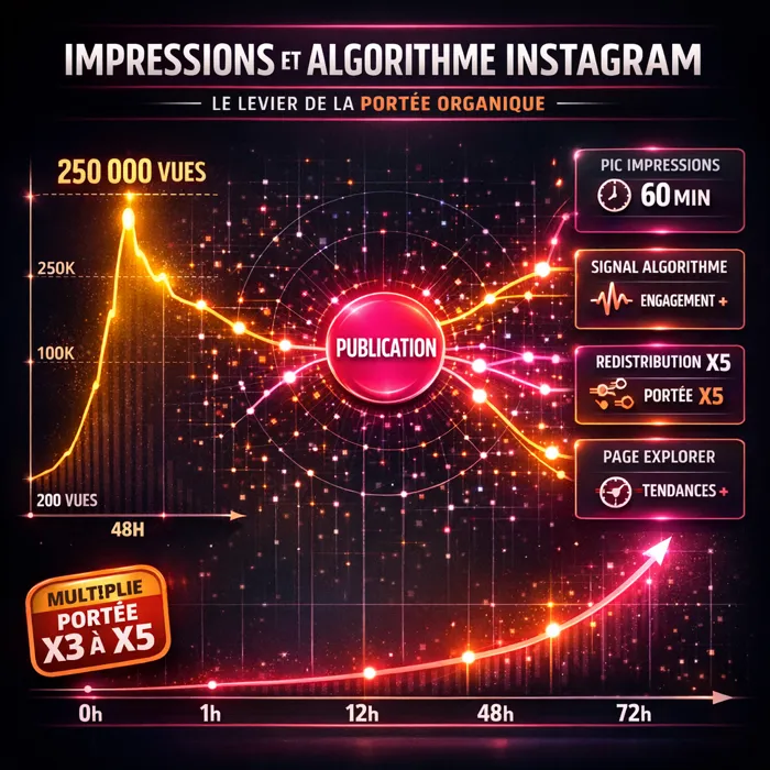 Acheter des Impressions Instagram 6 Impressions Instagram algorithme portée organique 2026 Page Explorer