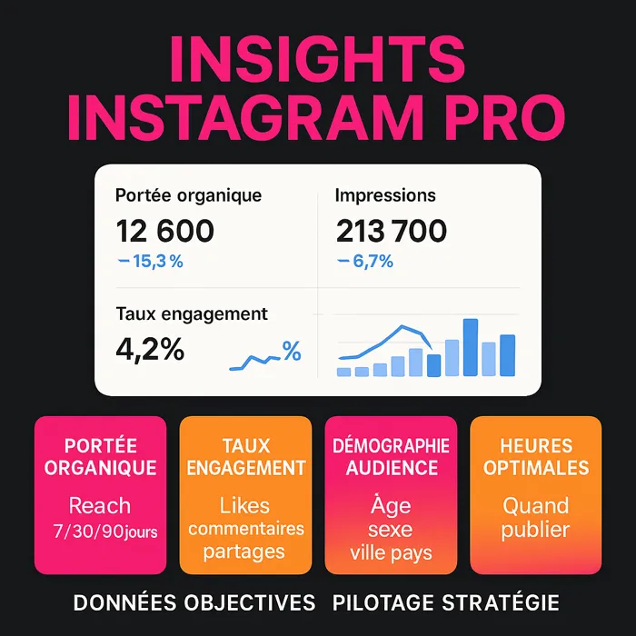 Statistiques détaillées débloquées en compte pro Instagram Insights Instagram pro : portée engagement démographie audience cible