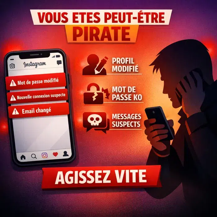 Reconnaître un piratage Instagram en 2026 Signaux d'alerte compte Instagram piraté : notifications suspectes mot de passe modifié