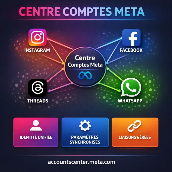 Centre Comptes Meta unifie Instagram Facebook Threads WhatsApp Centre Comptes Meta : pierre angulaire liaison Instagram Facebook Threads WhatsApp