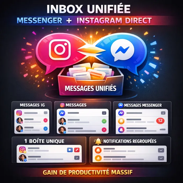 Messenger + Instagram Direct dans une seule boîte de réception Inbox unifiée Messenger Instagram Direct fusion messagerie 2026