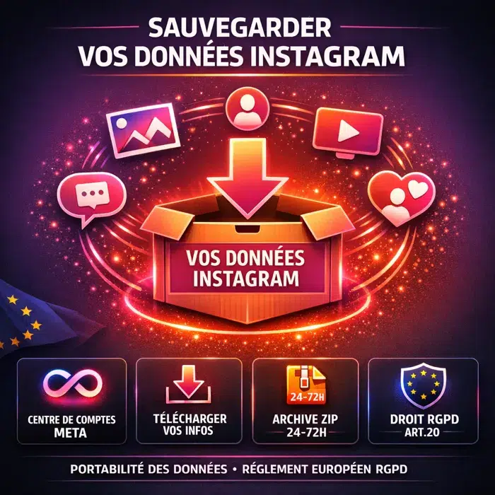 Téléchargement archive Instagram RGPD avant fermeture compte Sauvegarder ses données Instagram avant suppression : Centre de comptes Meta RGPD