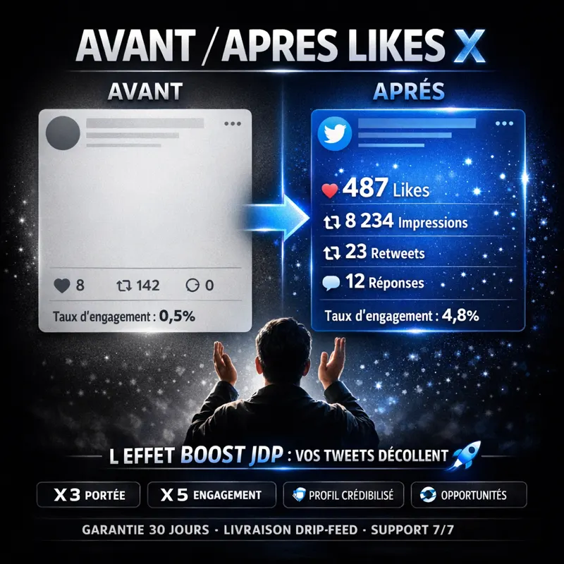 Acheter likes X resultats compte Résultats likes Twitter X avant après engagement
