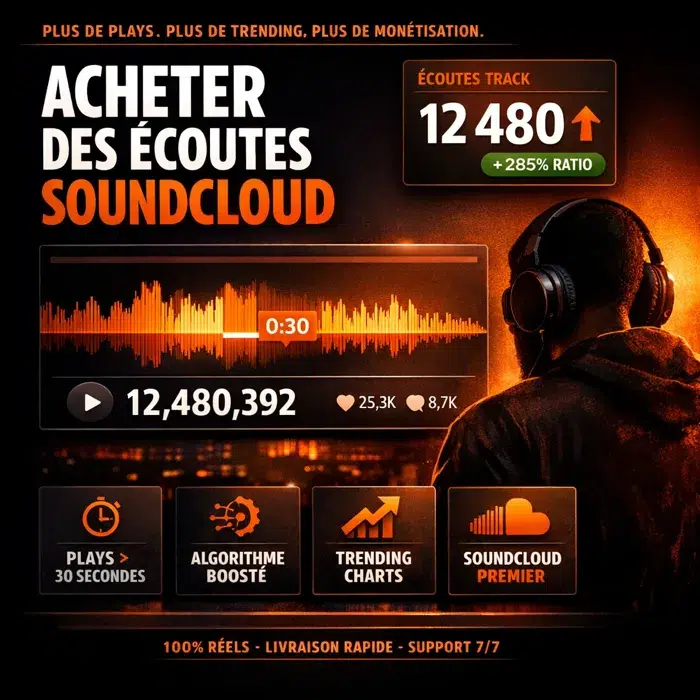 Acheter des écoutes SOUNDCLOUD 2 Acheter des écoutes SoundCloud : poster avec interface SoundCloud, beatmaker, compteur de plays validés au-delà du seuil 30 secondes