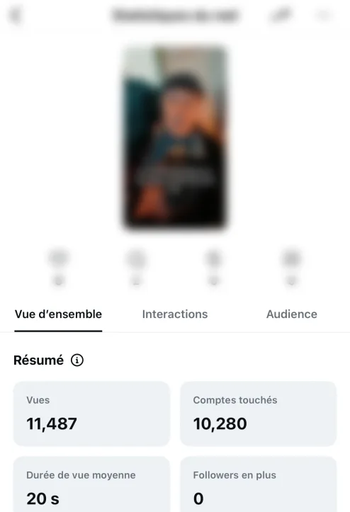 Statistiques Instagram Insights du Reel après achat de vues Instagram : 11 487 vues