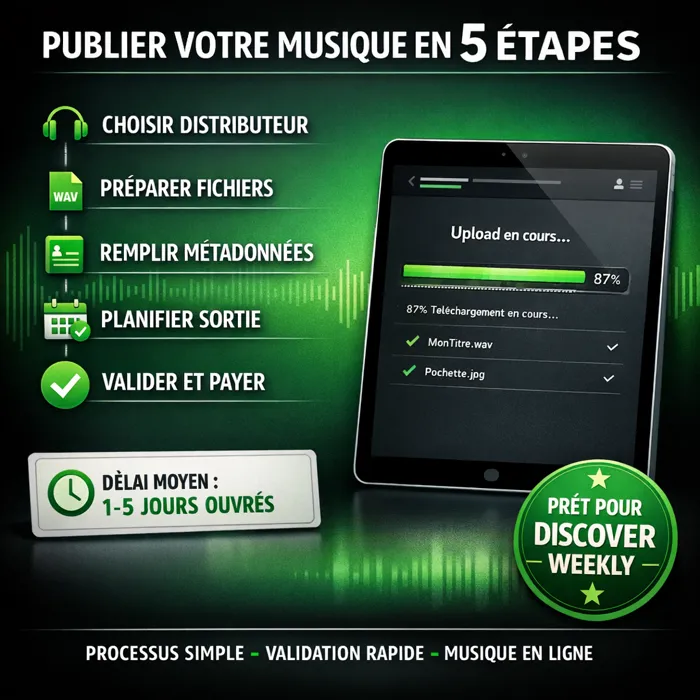 5 étapes publier sur Spotify 2026 Étapes publier musique Spotify checklist 5 étapes 2026