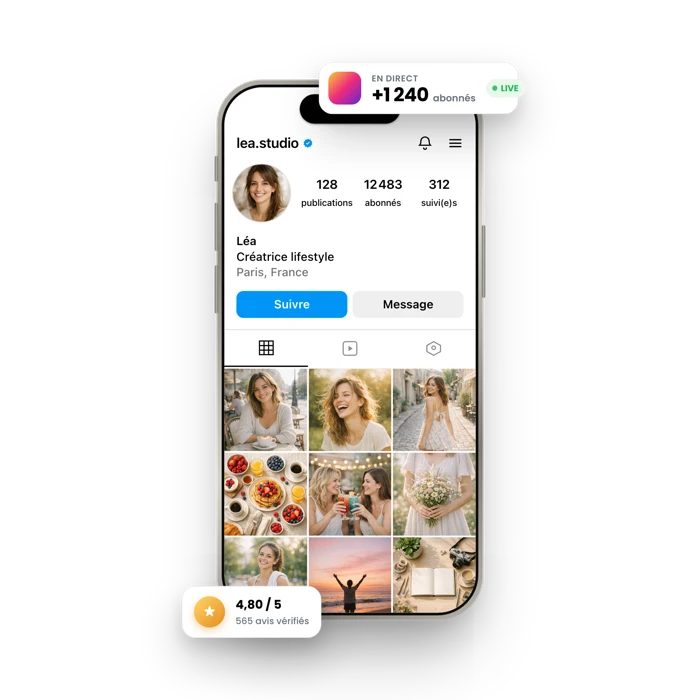 Acheter des Followers Instagram Français 1 Profil Instagram affichant 12 483 abonnés après achat de followers Instagram français