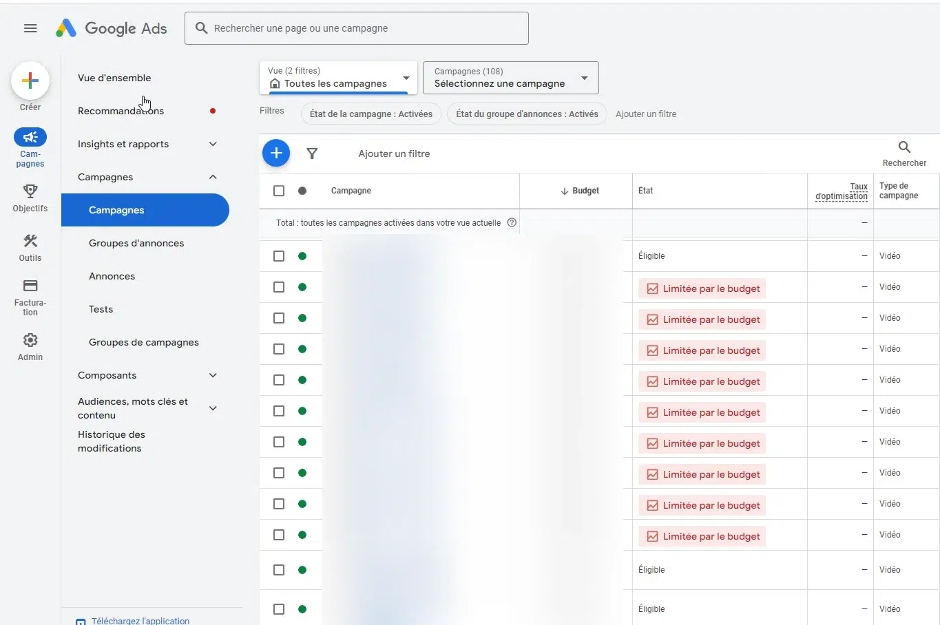 Nos résultats, captures à l’appui 6 Compte Google Ads gérant 108 campagnes vidéo actives pour des clients